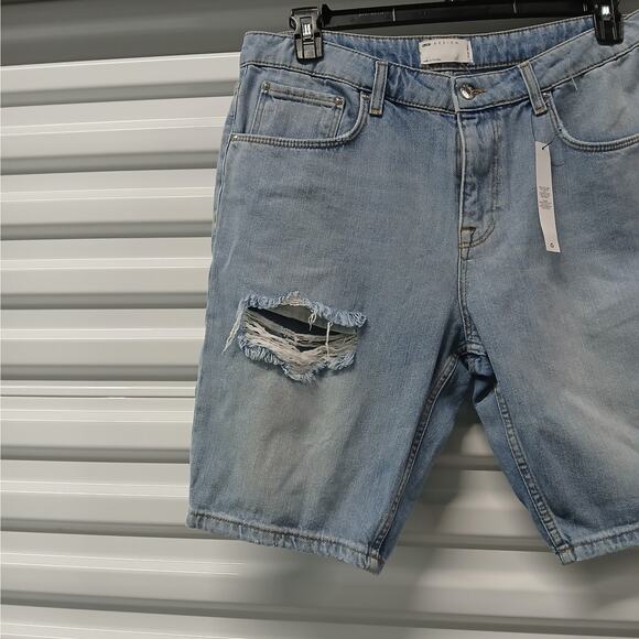 Asos Womens Denim Jeans Shorts Size 34 Waist Blue Deconstructed Gorpcore Casual - Picture 4 of 8